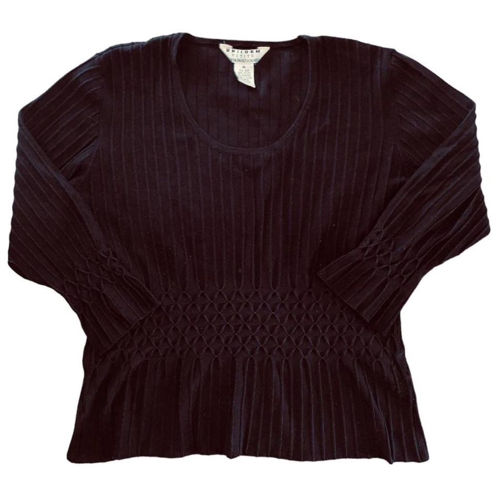 Vintage 90s Ribbed Pattern Slinky Stretchy Fabric Quarter Sleeve Silk Top